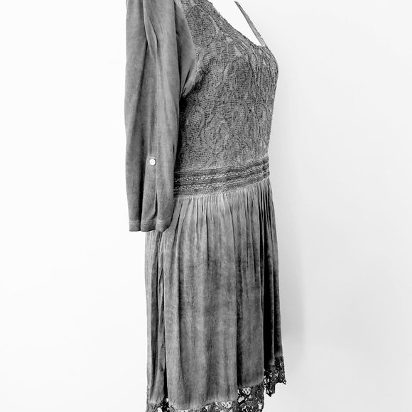 Heine Grey Boho Lace Trim Half Sleeve Dress Stretchy & Lined Size 42 / Au 12 - Picture 11 of 16